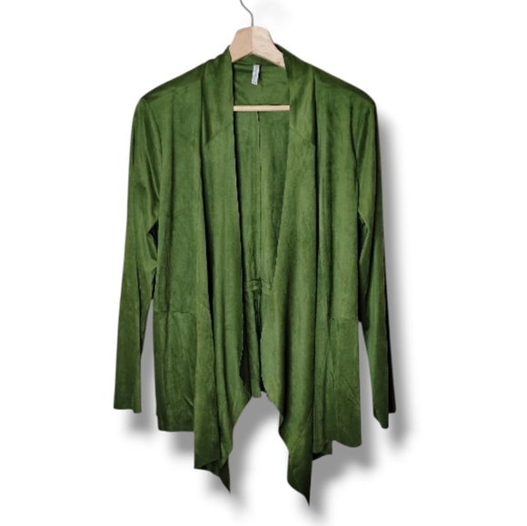 Passports Jackets & Blazers - Passports Green Asymmetrical Jacket Open Front Brushed Microfiber Size Medium